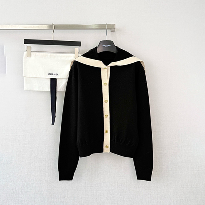 chanel color block sailor collar knit cardigan